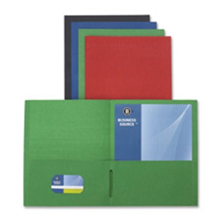 BUSINESS SOURCE 2-Pocket Folders- 125 Sh. Cap.- 11in.x8-.50in.- Green BU462878